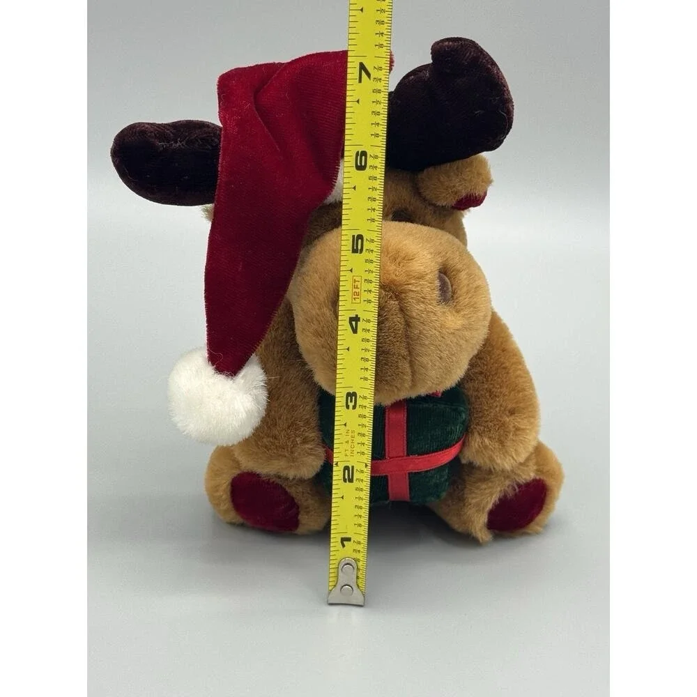 Plush Reindeer Moose In Santa Hat W/ Gift 6